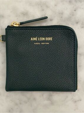 Aimé Leon Dore Green Pebbled Leather Zip Wallet with Gold Logo